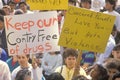 Mothers holding signs at anti-gang community march, East Los Angeles, California Royalty Free Stock Photo