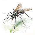 Colorful Ink Wash Painting Of A Mosquito On White Background