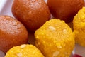 Motichoor Ladoo and Gulab Jamun. Royalty Free Stock Photo