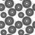 Black and white barbaric circle wheel tribal chain tattoo seamless pattern background