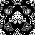 Motif black and white paisley seamless pattern floral background in Indian style Royalty Free Stock Photo