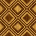 Carved geometric pattern on wood background seamless texture, marquetry panel, 3d illustration
