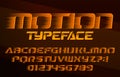 Motion alphabet font. Fast speed effect letters and numbers.