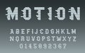 Motion alphabet template. Movement typography letters and numbers set. Vector illustration