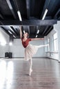 Attractive slim ballet dancer showing graceful movements Royalty Free Stock Photo