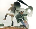 Motion, baseball and sports man in action on baseball field with exposure for pitch movement. Motivation, determination