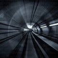 Motion Blur Abstract - in an underground tunnel heading towards a light. Black and white. Royalty Free Stock Photo