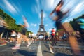 Motion blur of athletes as they run in Paris. France during a sports race. Olympic games in summer 2024 Royalty Free Stock Photo