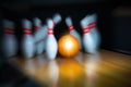 Motion blur of bowling ball and skittles on the playing field Royalty Free Stock Photo