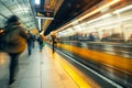 Motion blur of busy subway station with people commuting