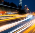 Motion blur of a busy urban business city