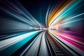 Motion blur of high speed train moving fast in tunnel, abstract background. Generative AI Royalty Free Stock Photo