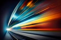 Motion blur of high speed train moving fast in tunnel, abstract background. Generative AI Royalty Free Stock Photo