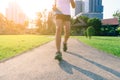 Motion blur of marathon man runner in beautiful urban running track