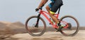 Motion blur of a mountain bike race with the bicycle and rider at high speed Royalty Free Stock Photo