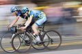 Motion blur panning shot of young bicycle racers