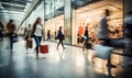 motion blur of people with shopping bags in a busy shopping mall. retail sale and discount Royalty Free Stock Photo