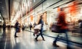 motion blur of people with shopping bags in a busy shopping mall. retail sale and discount Royalty Free Stock Photo