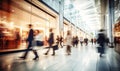 motion blur of people with shopping bags in a busy shopping mall. retail sale and discount Royalty Free Stock Photo