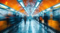 Motion blur of people walking in Tube tunnel, rush hours, commuting concept Royalty Free Stock Photo