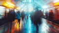 Motion blur of people walking in Tube tunnel, rush hours, commuting concept Royalty Free Stock Photo