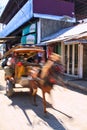 motion blur of a horse cart carrying passengers