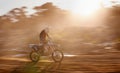 Motion blur, race and man on off road motorbike with adventure, adrenaline and speed in competition, Extreme sport Royalty Free Stock Photo