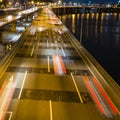 Motion blur, Seoul highway at night, korean nightlife. Shot from the bridge, South Korea Royalty Free Stock Photo