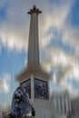 Motion blur with statue of a lion and Nelson column in Trafalgar Royalty Free Stock Photo