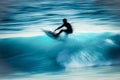 Motion blur of a surfer riding the wave