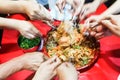 Motion blur tossing Chinese New Year yee sang or yusheng