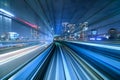 Motion blur of train moving inside tunnel in Tokyo, Japan Royalty Free Stock Photo