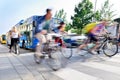 Motion blurred bikes in traffic