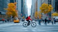 A motion-blurred image of people biking in the city during the morning, emphasizing eco-friendly transportation. Royalty Free Stock Photo