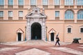 Motion blurred marching sentry guard in front of Prince& x27;s Palace of Monaco