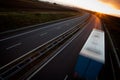 Motion blurred truck on a highway Royalty Free Stock Photo