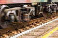 Motion blurred wheels of train Royalty Free Stock Photo