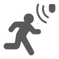 Motion detection glyph icon, security and detector, walking man sign, vector graphics, a solid pattern