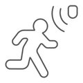 Motion detection thin line icon, security and detector, walking man sign, vector graphics, a linear pattern Royalty Free Stock Photo