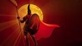 Spartan warrior with his shield and spear standing gallantly against full moon
