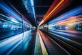 Motion light trails on an MRT track, a high-speed abstract.