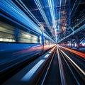 Motion light trails on an MRT track, a high-speed abstract. Royalty Free Stock Photo