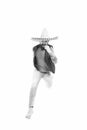 Always in motion. Man bearded cheerful guy wear sombrero mexican hat. Mexican party concept. Celebrate traditional Royalty Free Stock Photo