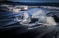 Motion movement iceberg at beach at Jokursarlon, Iceland with slow shutter technic
