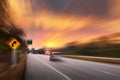 Motion Movement of Vehicle Car in Transportation Mode on Traffic Road, Motions Blur of Automotive While Speed Moving on Motorway Royalty Free Stock Photo