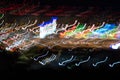 Motion night lights abstract, city traffic trails effect shoot from window car, fast driving movement Royalty Free Stock Photo