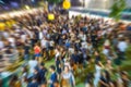 Motion radius blur about people joined the outdoor concert at the night