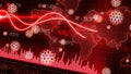 Motion of red candlestick graph volume MACD graph chart of stock market trading with 3D rendering corona virus