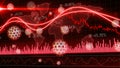 Motion of red candlestick graph volume MACD graph chart of stock market trading with 3D rendering corona virus