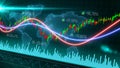 Motion of red green candlestick graph volume MACD graph chart of stock market trading with 3D rendering corona virus